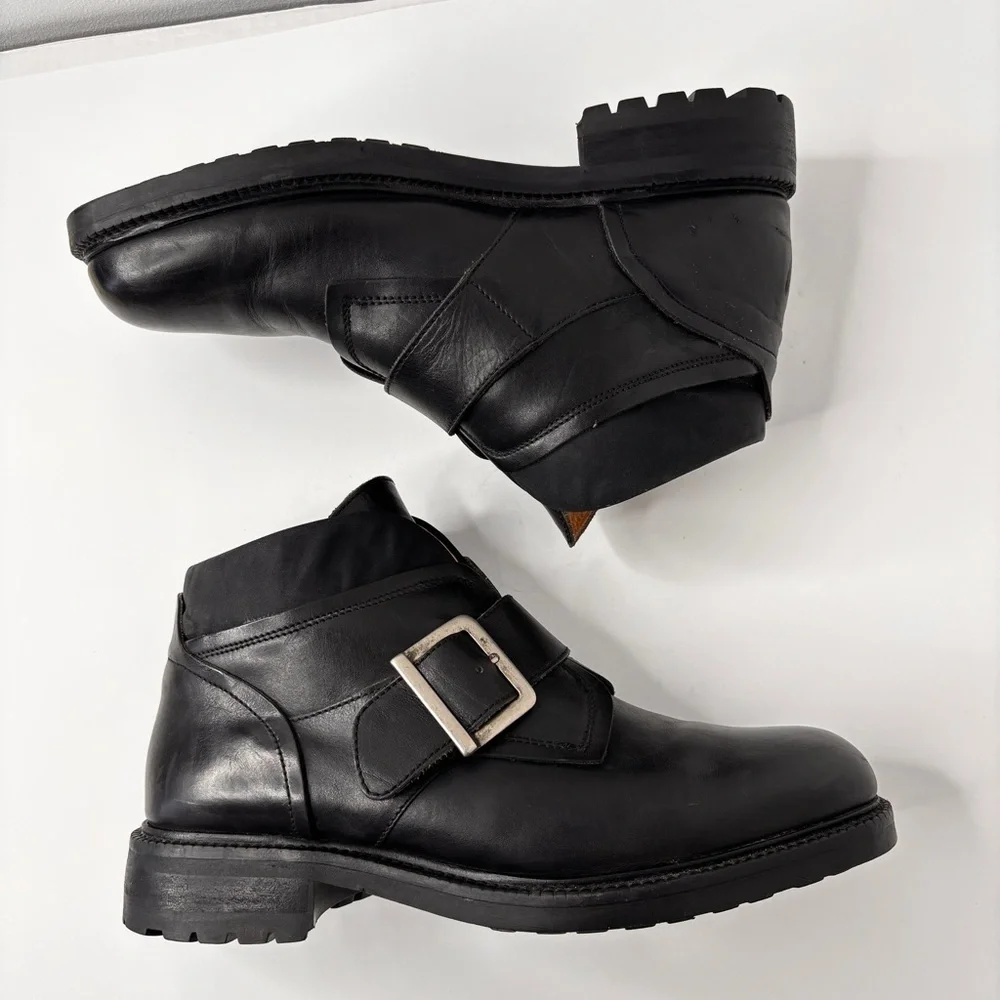 VTG Kenneth Cole Boots Mens 10.5 Black Leather Monk Strap Made in Italy 90s Moto
